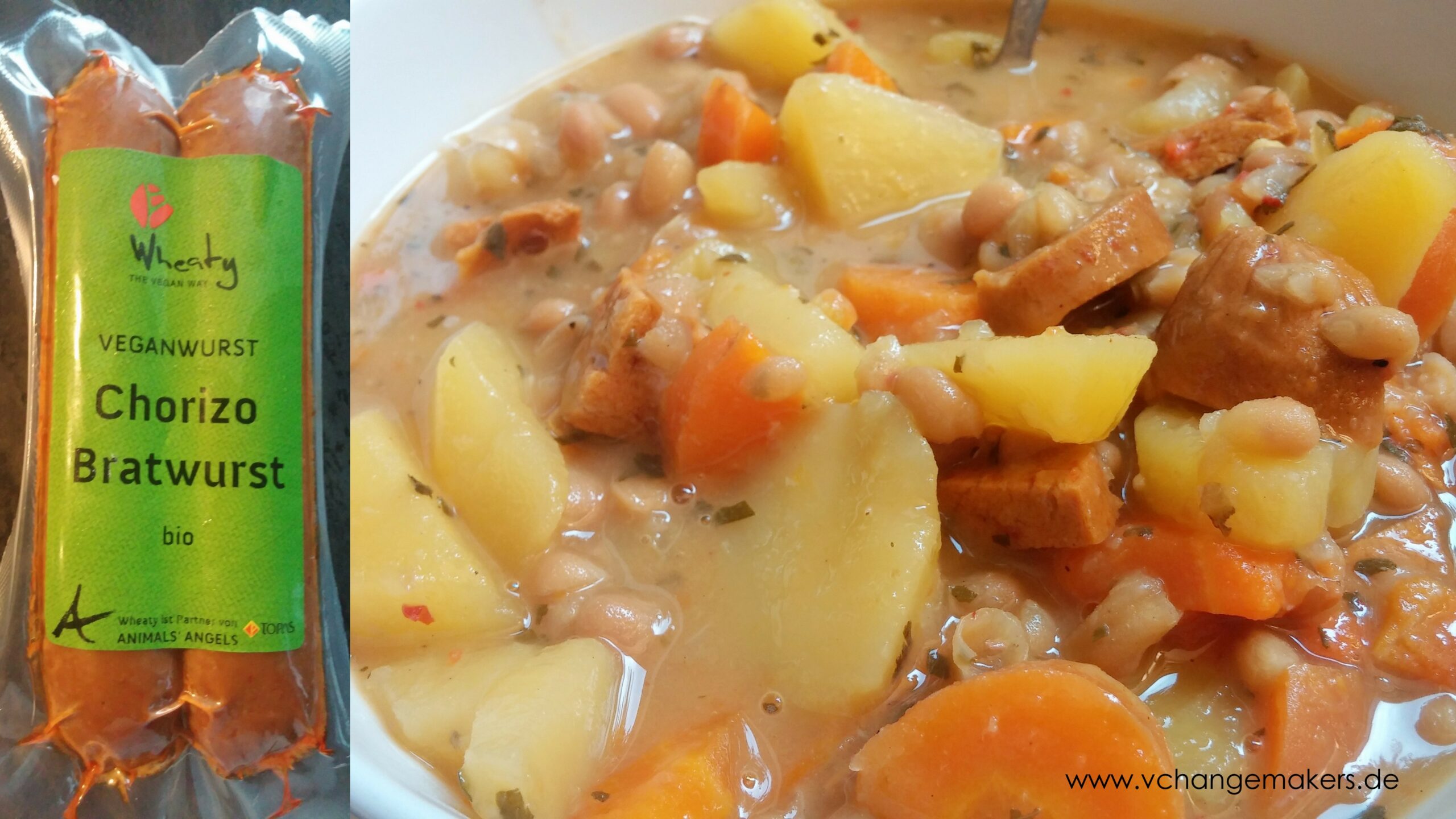 Rezept: Kartoffel-Bohnen-Möhren-Eintopf + Chorizo Wurst von Wheaty