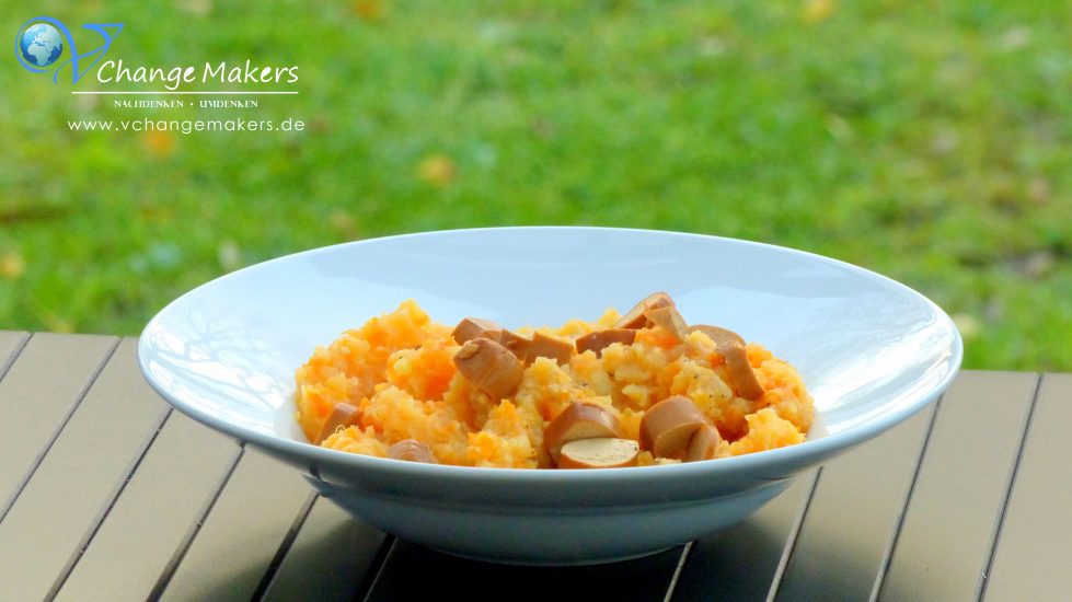 Leckeres und günstiges Herbstgericht. Rübenmus mit Würstchen - vegan. Ruckizucki zubereitet