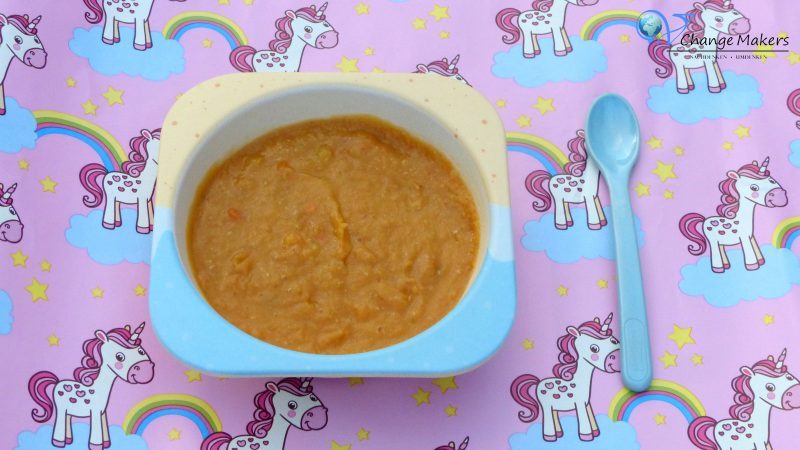 Rezept Babybrei: Süßkartoffel Zucchini Linsen – vegan – Mittagsbrei