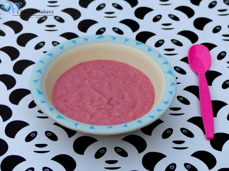 Rezept Babybrei: Dinkelflocken mit Himbeeren und Banane – Frühstücksbrei – vegan