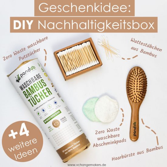 Geschenkidee für eine DIY Nachhaltigkeitsbox. 8 nachhaltige Ideen um deine Box zu füllen. Inspiriere deine Liebsten zu mehr Nachhaltigkeit!