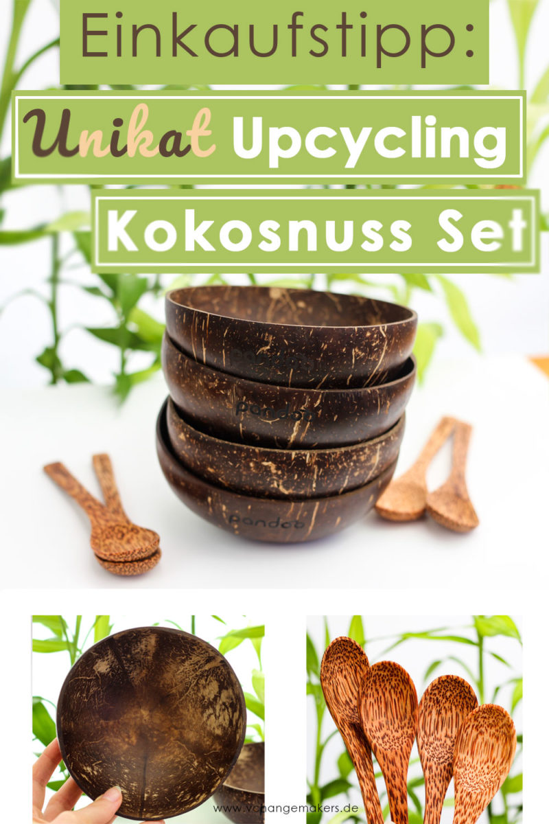 Wunderschönes Upcycling Kokosnussschalen Set + Löffel. Nachhaltig, plastikfrei, Unikate! Kokosnussschalen wird ein zweites Leben geschenkt + Gutscheincode