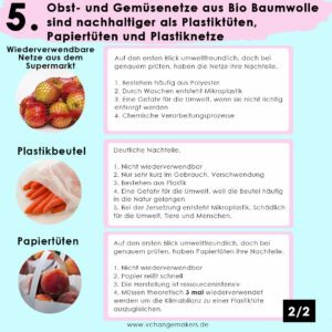 Obst- und Gemüsenetze aus Bio Baumwolle von pandoo haben einen wahsinnig großen Vorteil gegenüber Plastikbeuteln und konventioneller Baumwolle.