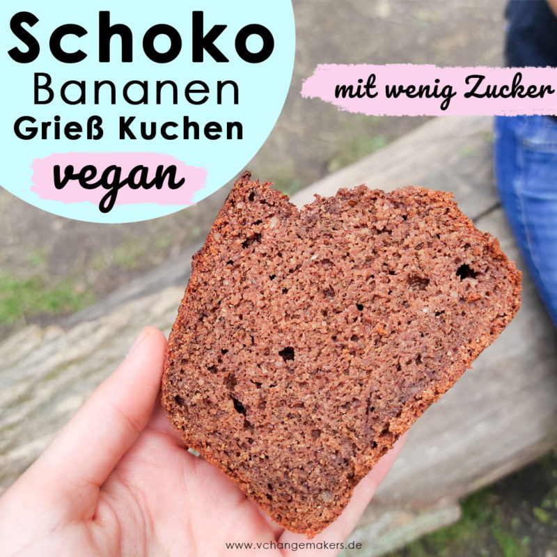 Rezept: Schokoladen Bananen Grieß Kuchen mit wenig Zucker – vegan